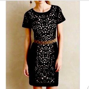 Anthropologie Maeve Black Floral Basalt Laser Cut Eyelet Cutout Dress Size 4